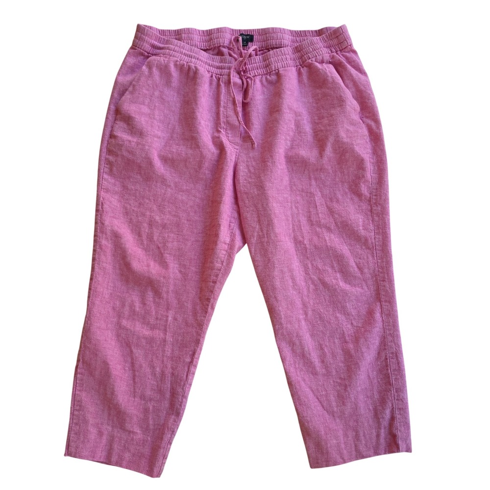 J. Crew Pink Linen Cotton Seaside Pant Cropped Drawstring AL464 Size 18
